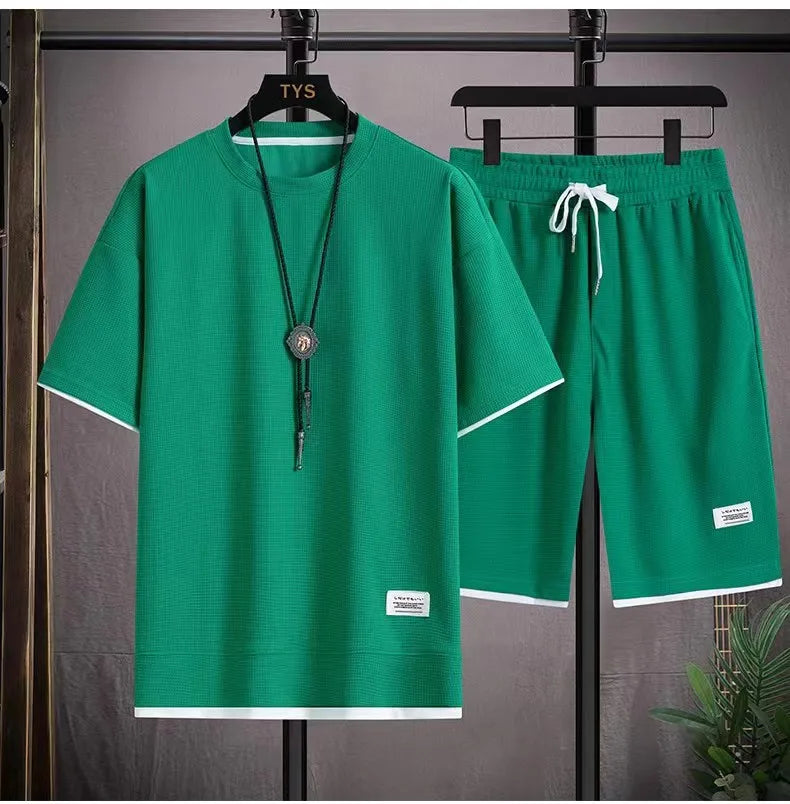 Trendy Suits for men Men's Summer Shorts Set Gym Outfit Student Short Sleeve Tee 2 Piece Set Tracksuits Men Casual Men Clothing
