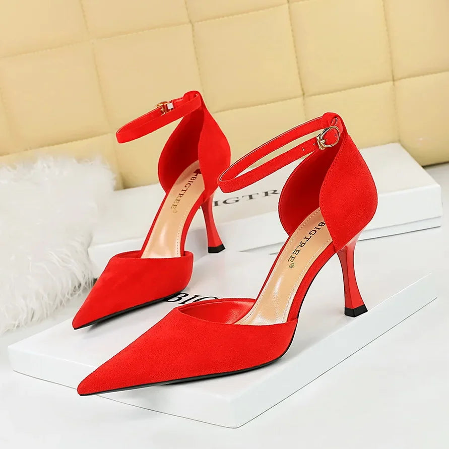 Concise Ankle Strap Mid Heels