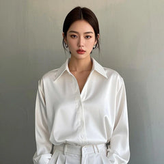 Elegant Korean Satin Office Shirt
