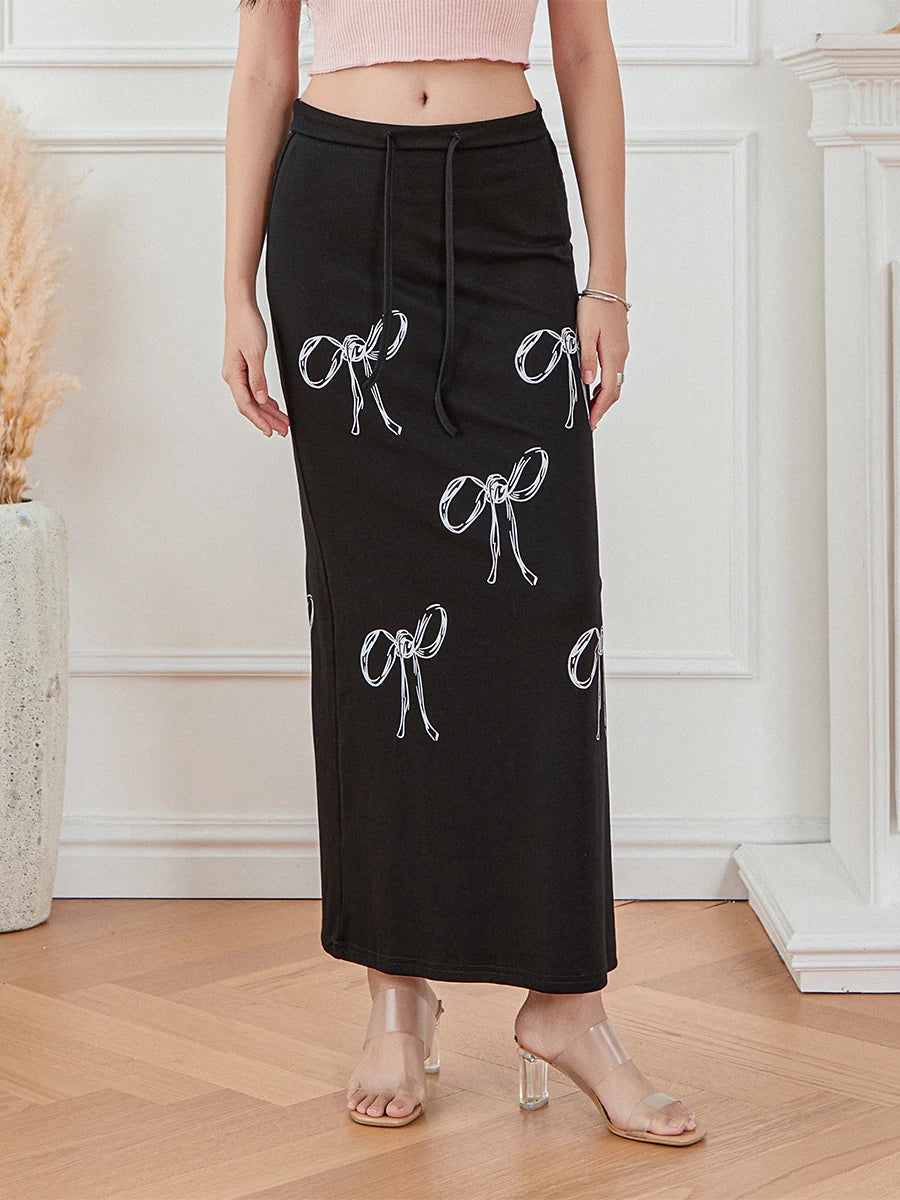 High-Waist Drawstring Ankle-Length Skirt