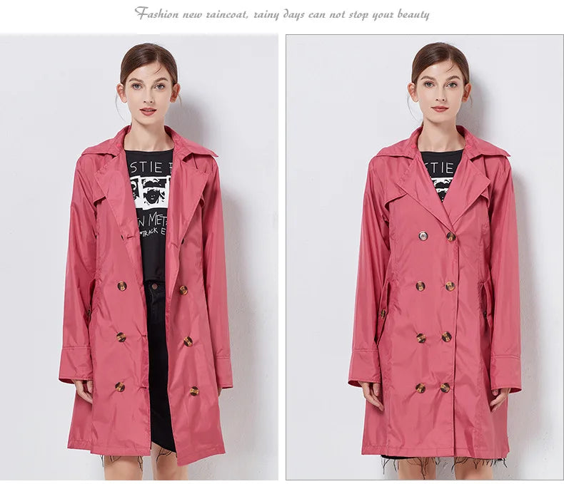 Fashion Women Thin Raincoat Poncho Ladies Waterproof Long Slim Raincoats Adults Outdoor Hiking  Windproof Rain Coat With Belt