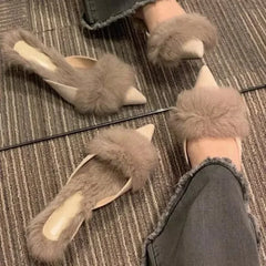 Fur Pointed Mule High Heels