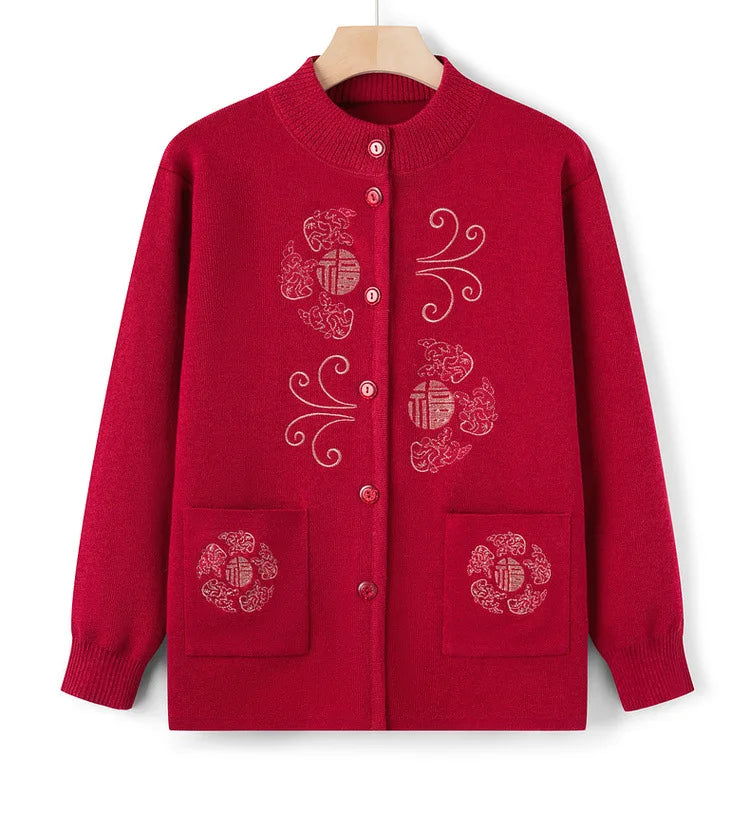Women Winter Coats Vintage Printed Knitted Cardigan Sweater Female Jacket Spring Autumn Outerwears Top Wool Knitwear Coat