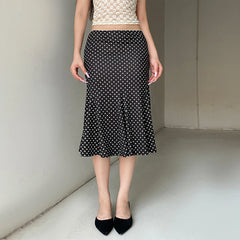 Dot Print Low Waist Skirts Spring Summer Vintage Casual Skirts Women Fashion Midi Skirts
