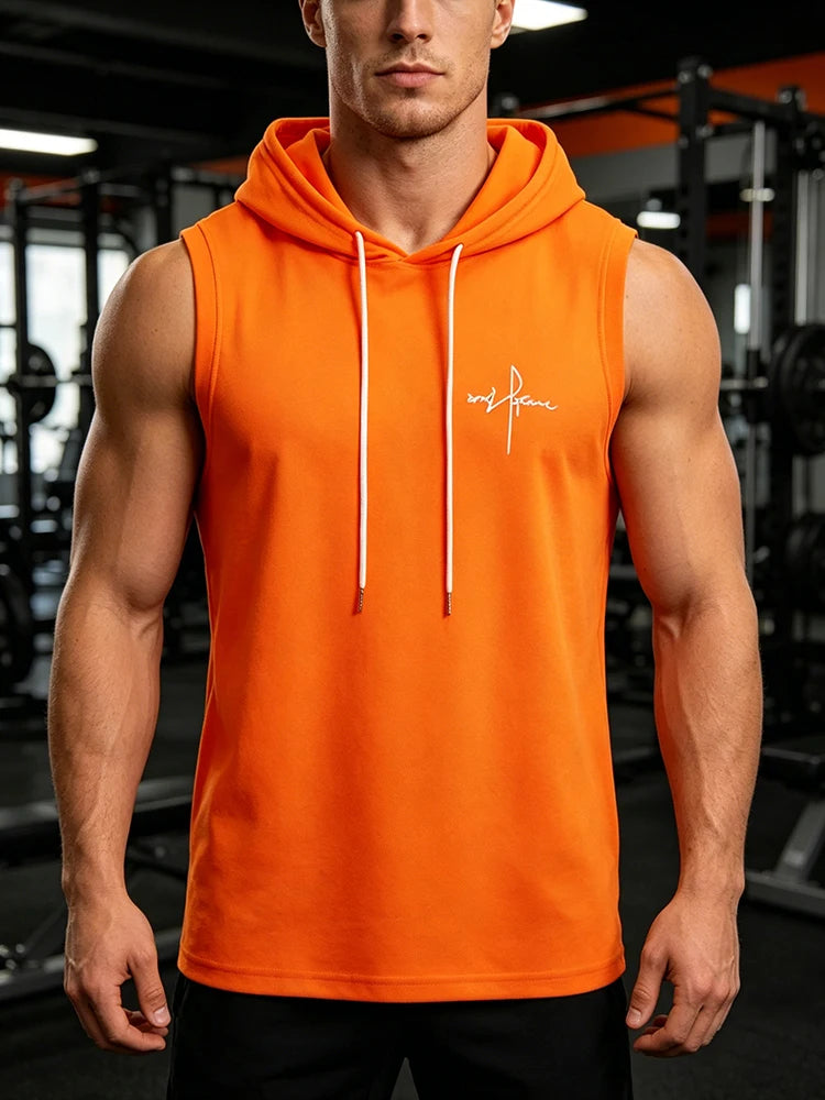 Summer Men‘s Workout Tee Running Training Hooded Sleeveless Gym Fitness Top Fashionable Loose Quick Drying Sports Tank Top