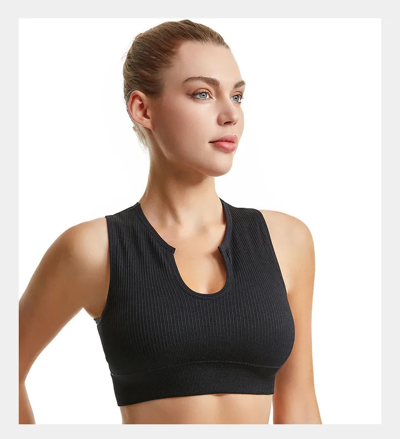 Women's Sleeveless Sports Bra Navel-Leaking with A Chest Pad  Highly Elastic Vest Sexy Stretchy Breathable Bra