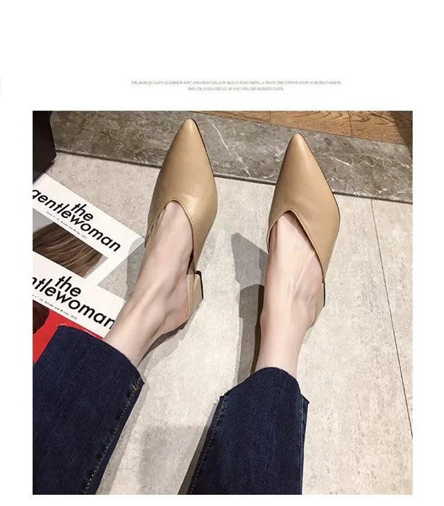 Women High Heels Slippers  Baotou Women Shoes Sexy Pointed Toe Chunky Heels Mules Outdoor Walking Slides Chaussure Femme 2024
