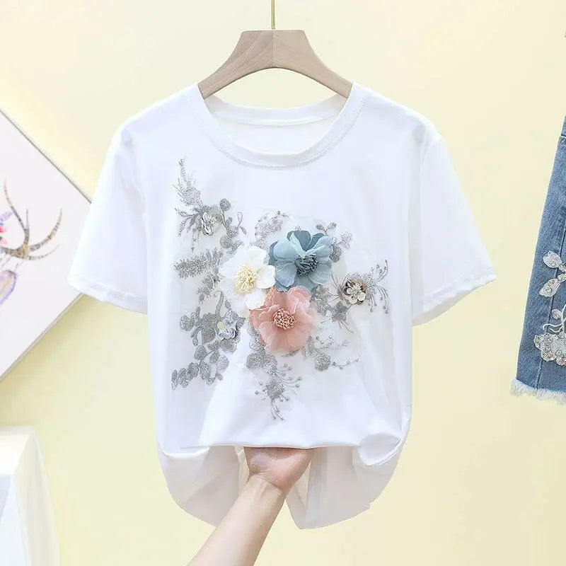 Korean Style Embroidered Summer Tee