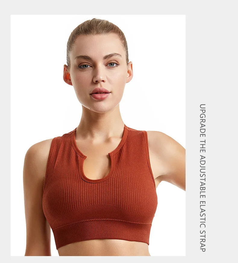 Women's Sleeveless Sports Bra Navel-Leaking with A Chest Pad  Highly Elastic Vest Sexy Stretchy Breathable Bra