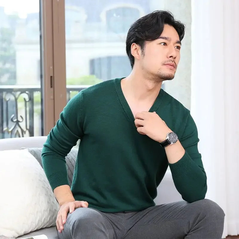 Thick Solid V-Neck Pullover
