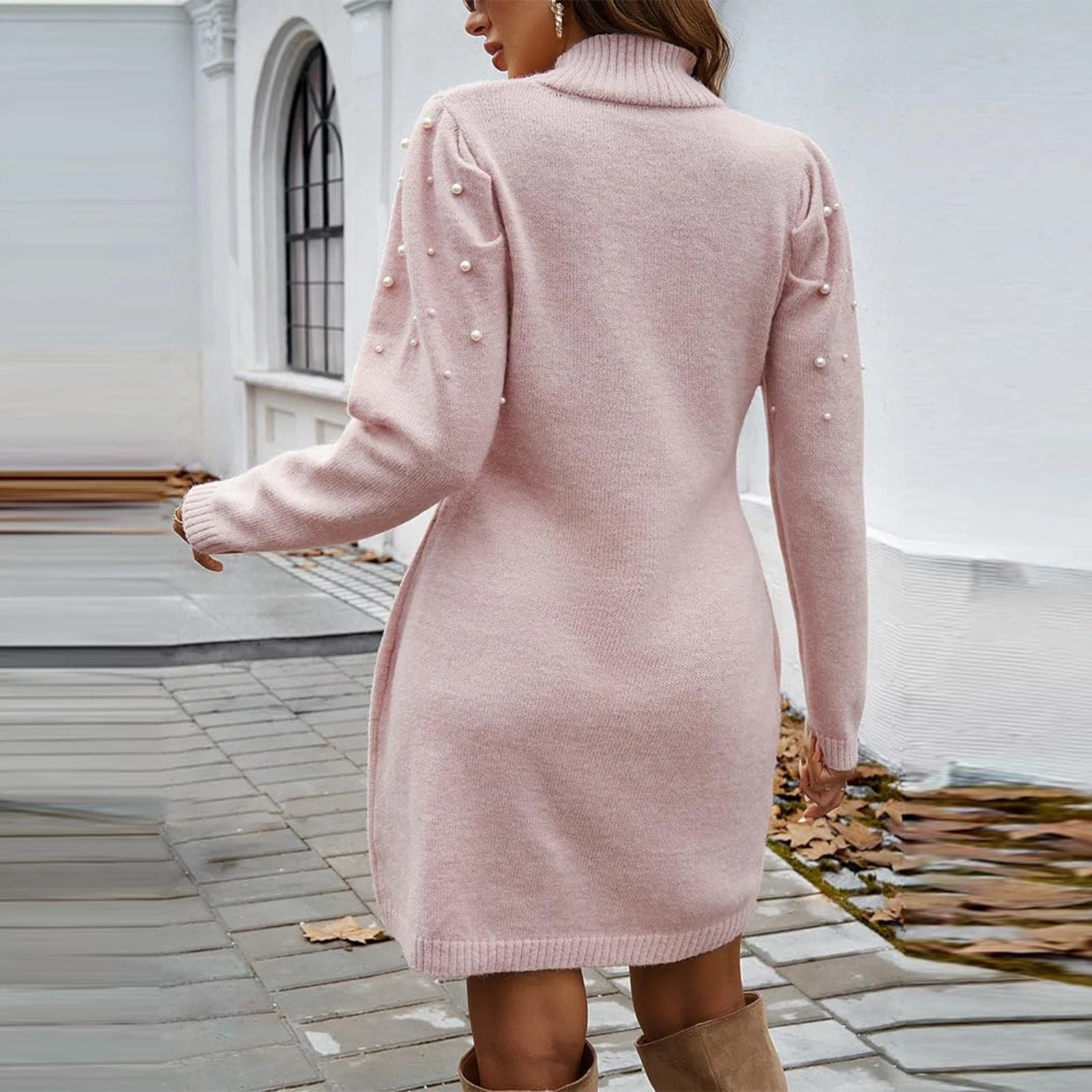 Elegant High Neck Sweater Dress