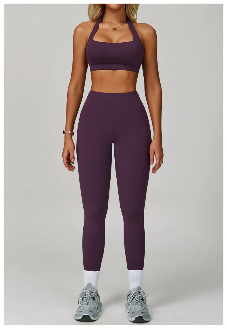 TRY TO BN Gym Sets Woman 2 Piece Yoga Backless Top Women's Tracksuit High Waisted Leggings Butt Lifting Fitness Workout Clothes