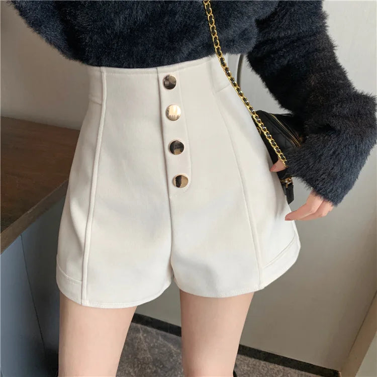 Black Shorts Women Spring Summer New Wide Leg Pants High Waist Single BreastedAApricot casual hot pants