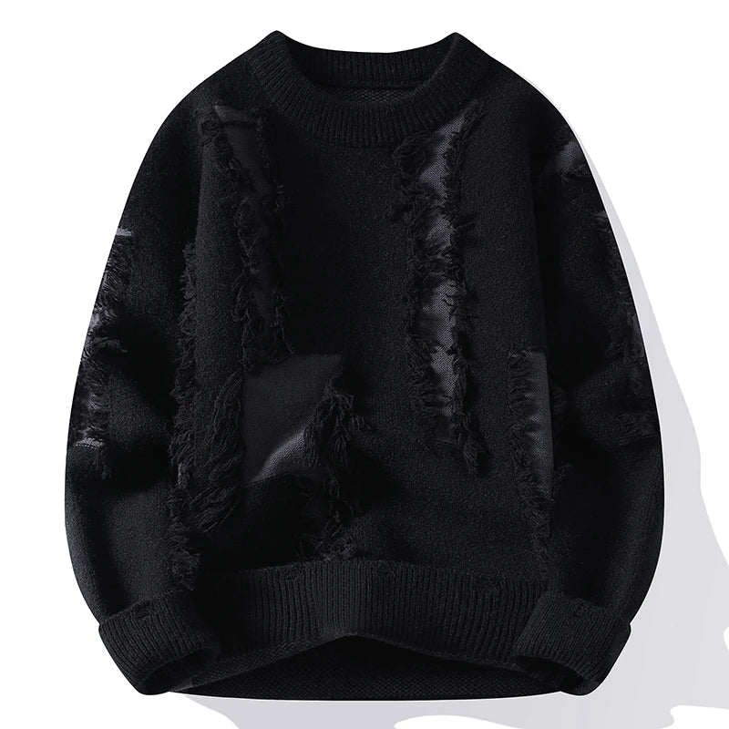 2026 Winter Fashion worn‑out design Sweater Men Casual Knit Pullovers Mens Thick Warm Loose Knitted Sweaters Streetwear Man