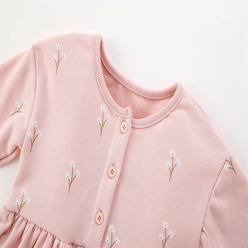 Floral Button Princess Girls Dress