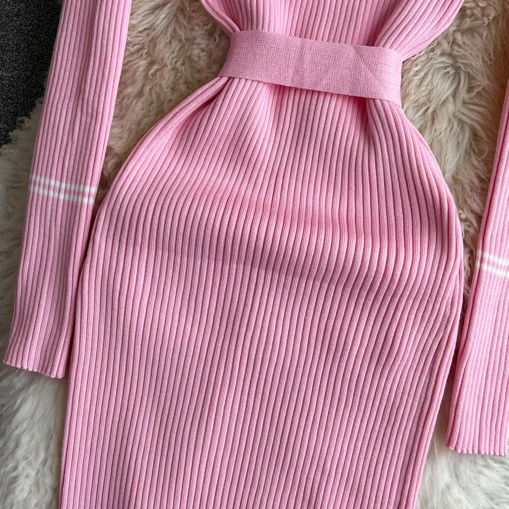 Elegant Rib Knit Pencil Dress