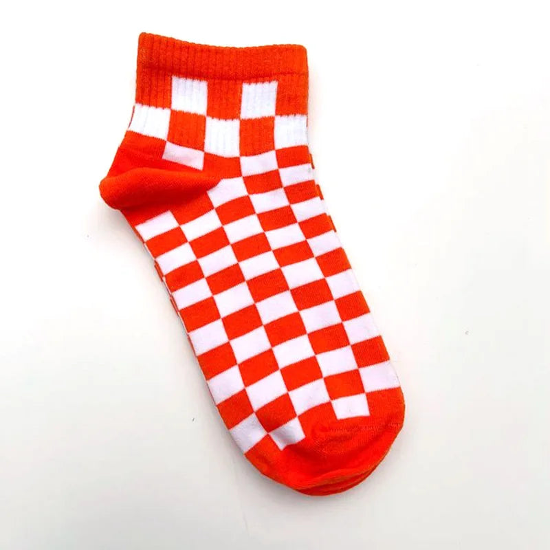 Unisex Korean Checkerboard Ankle Socksv