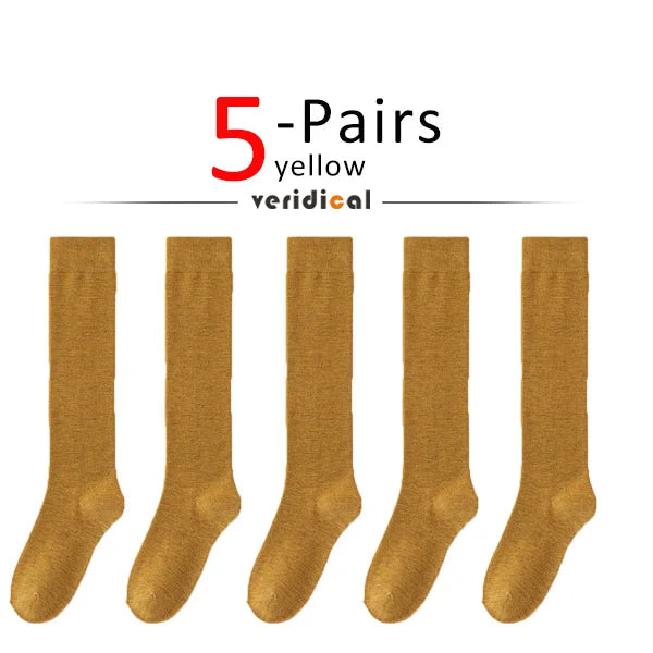 Solid Cotton Thigh High Socks