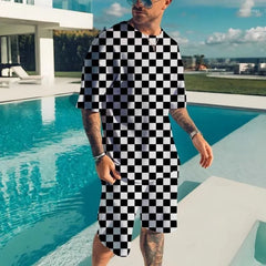 New Men's Tracksuits Summer Round Neck T-shirt Set 3D print Tracksuit Short Sets Casual Sports Suit T-shirts Two-piece suit