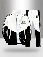 Tracksuit Men's New York Print 2 Piece Set Sportswear Color Block Zip Up Jacket and Jogger Pants Casual Striped Athletic Outfit