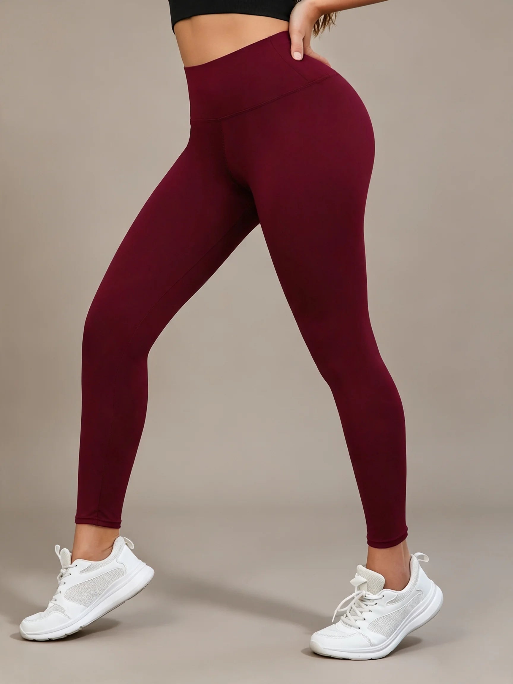 Women's Yoga Leggings Solid Color High Waisted Slim Fit Hip Lifting Stretch Leggings Quick Drying Breathable Fitness Sport Pants