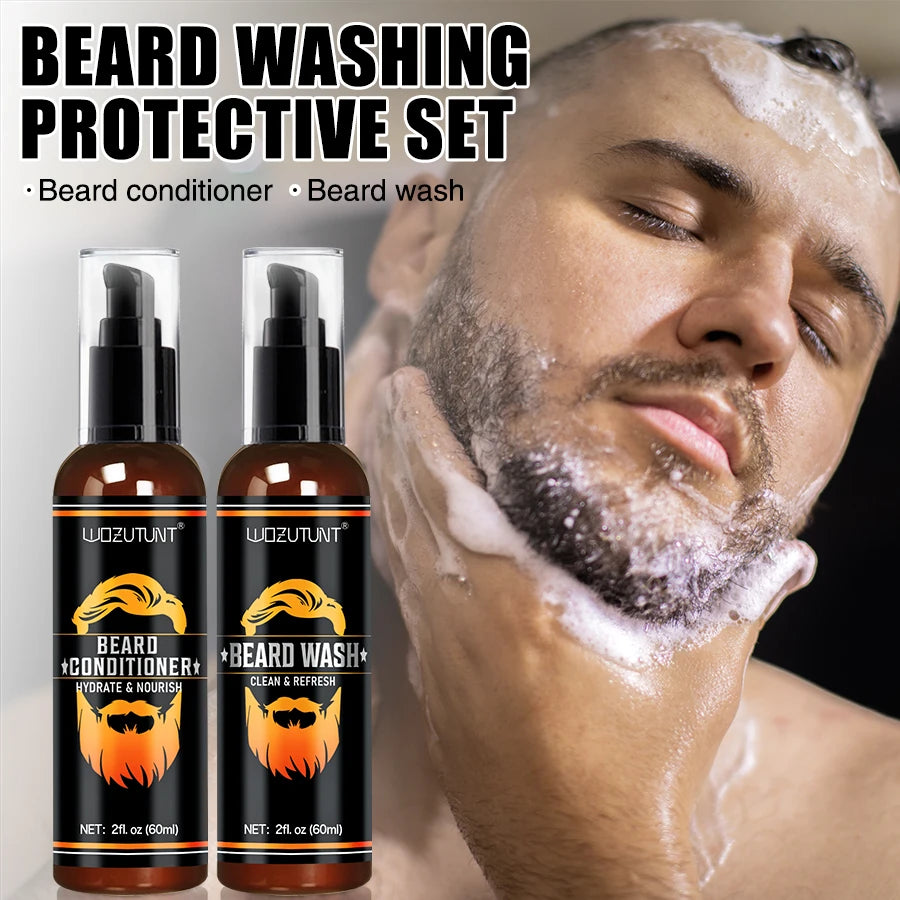 Men Beard Grooming Gift Kit Deep Cleansing Wash and Conditioner Moisturizing Nourishing Beard Oil Styling Butter for Beards Care