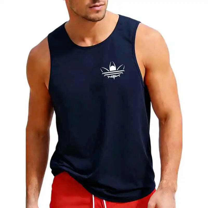 Men Summer Breathable Mesh Tank Top, Stylish Logo Print Sleeveless Shirt, Casual Sports Fitness Gym Vest for Daily & Workout