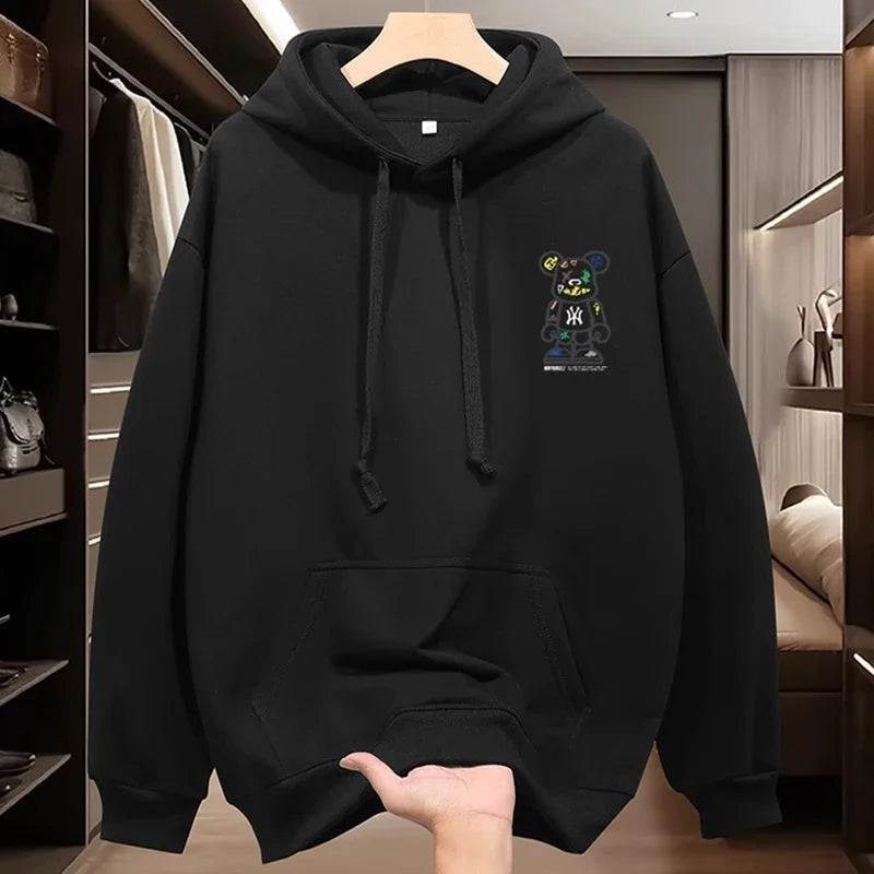 Men's Hooded Sweatshirt - Fall/Winter Casual Fashionable Loose Top with Fleece Lining, Outdoor Warm Hooded Hoodie