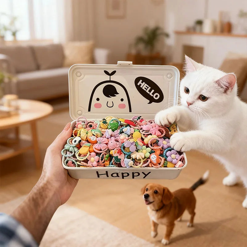 100Pcs/50Pcs Pet Hair Accessory Set, Cute Designs of Flowers, Bows, Fruits, and Small Animals, Headbands and Hairbands Suitable for Dogs and Cats (Hair Accessories Only, Random Styles and Colors)