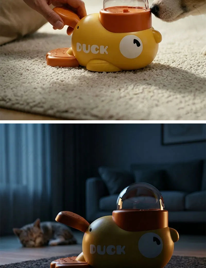 Dog 2-in-1 Interactive Toy Pet Automatic Food Treat Dispenser Cartoon Duck Design Slow Food Pet Snack Feeder for Dog Training