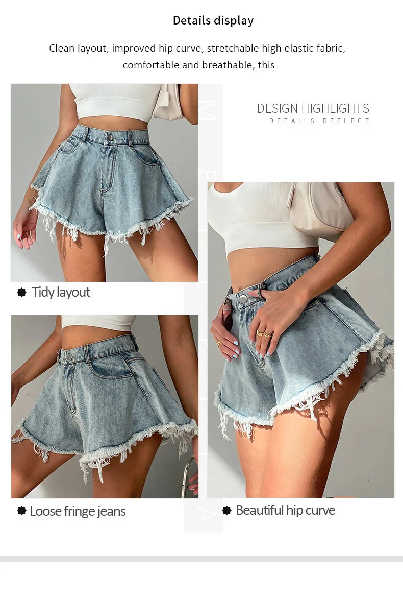 Women Denim Shorts Jeans Summer Beach Clothing Feminino Wide Leg Loose Short Femme Pantalones Cortos Ropa Mujer Fashion Clothes