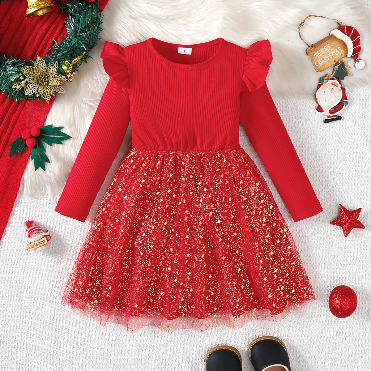 Star Chiffon Flying Sleeve Girls Dress
