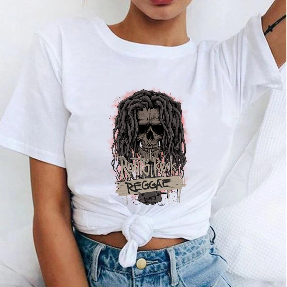 Women's Fashion T-Shirts Bob Marley Printed Casual Round Neck Graphic Tee Cute Short Sleeve T-shirts Summer Tops Harajuku Shirt