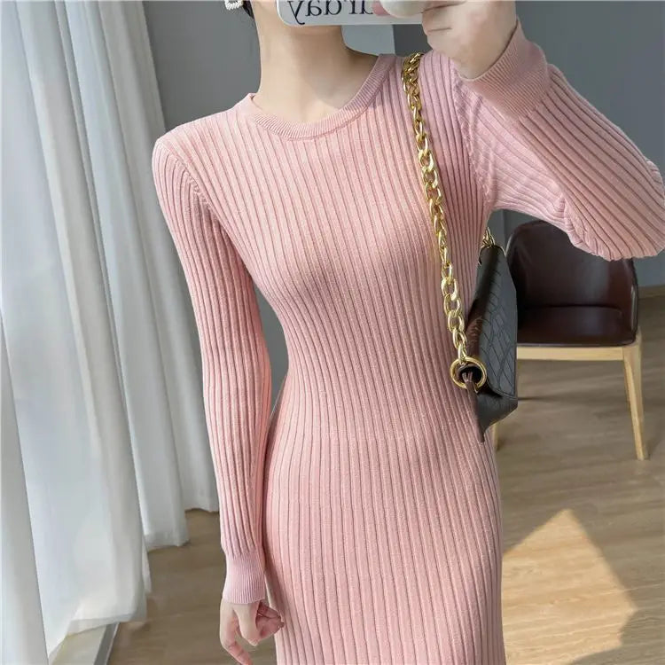 Elegant Knit Flounce Midi Dress