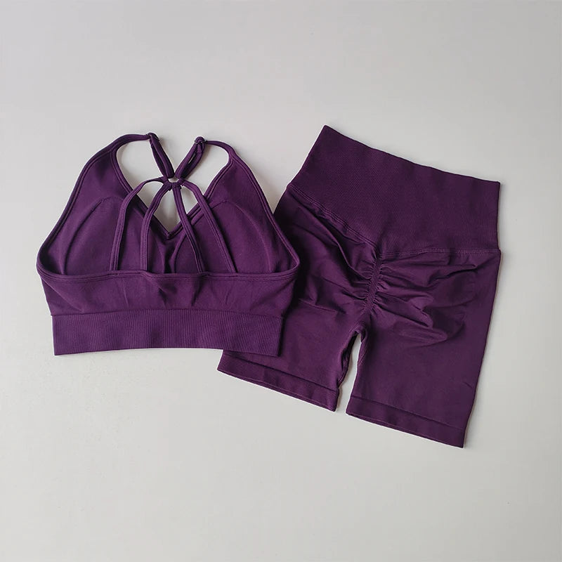Workout Sets for Women, V Back Sports Bra with High Waist Shorts, Moisture Wicking Yoga Outfit for Training