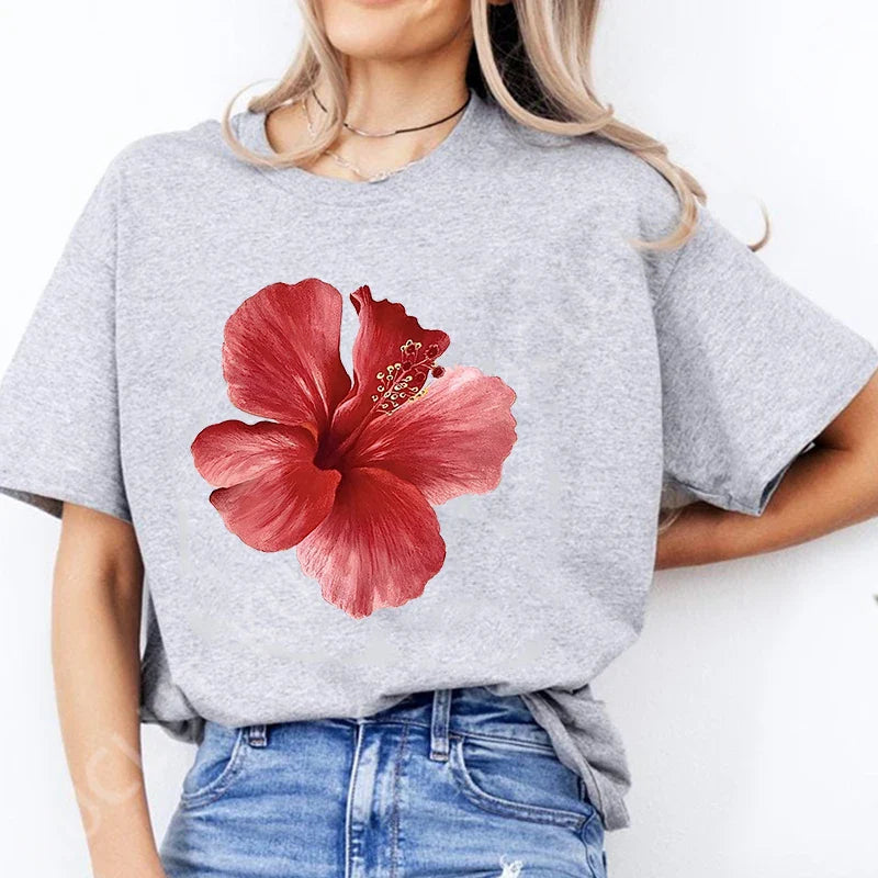 Pink Hibiscus Casual Y2K Tee