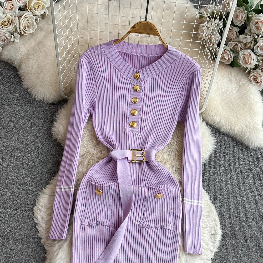 Elegant Rib Knit Pencil Dress