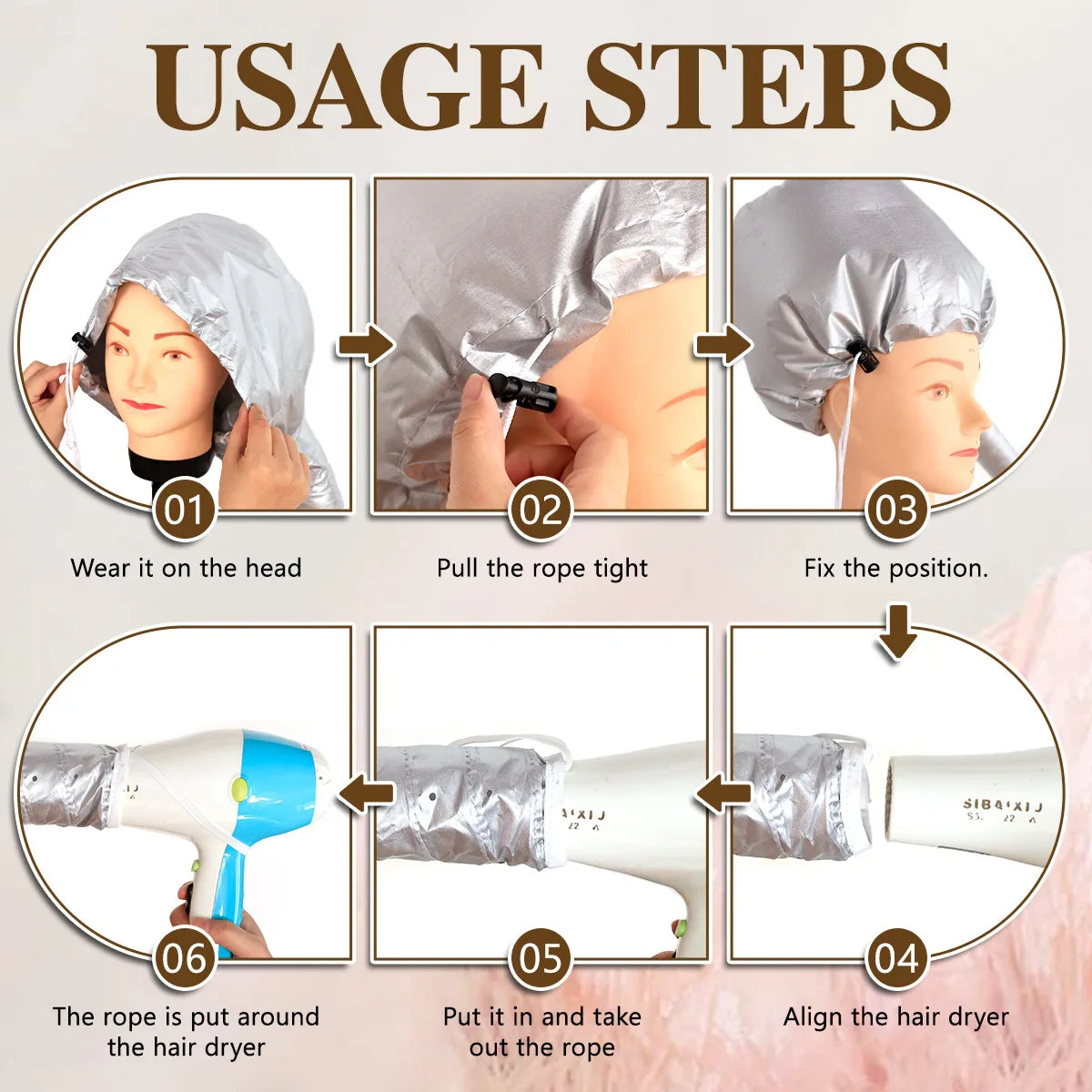 Hair Dryer Drying Cap Hair Treatment Perming Drying Cap Warm Air Drying Care Cap Hair Steaming Treatment Hair Care Thermal Hat