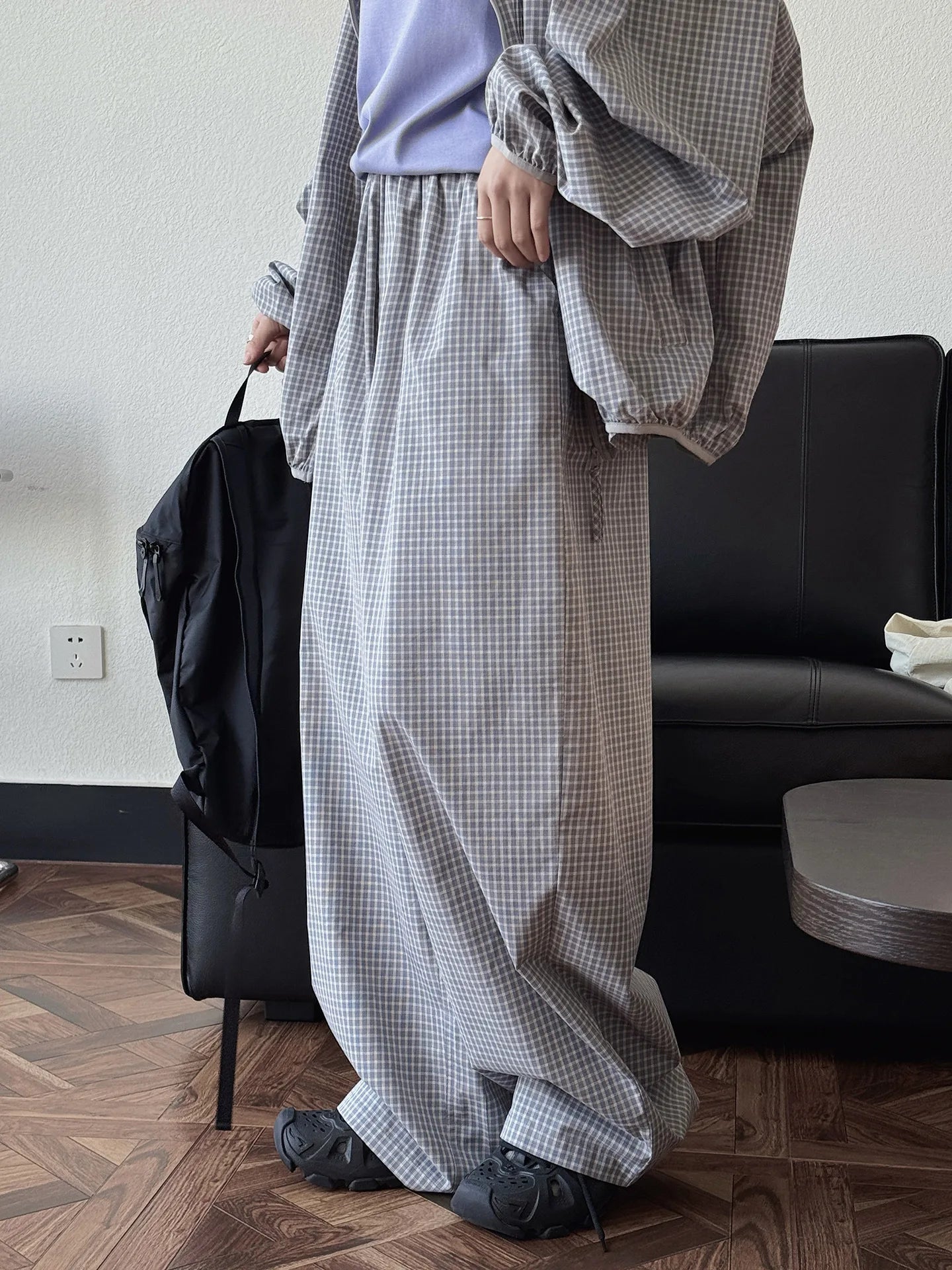 2026 Women Summer Long Pants High Waist Wide Leg 80% Cotton Plaid Pants Fashion Clothes Vintage Pants Female Trousers
