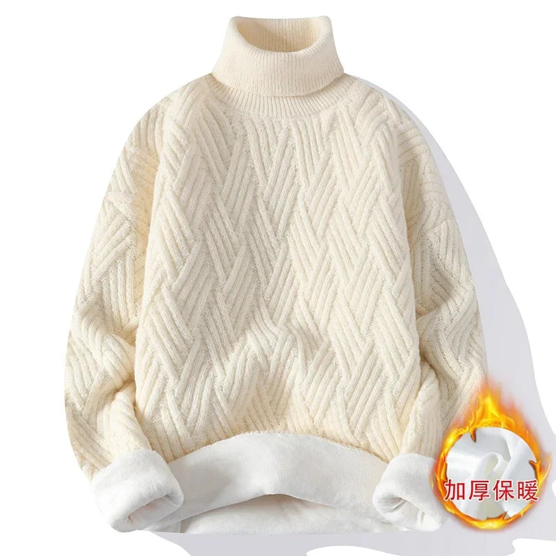 New Winter Men Fleece Warm Turtlenecks Sweaters Man Loose Casual Knitted Pullovers High Quality Male Pullovers Thicker Clothing