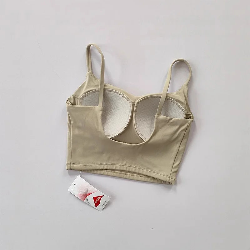 Small Sling Vest Integrated Fixed Gathering Sports Underwear Women's Bra Beauty Back Training Fitness Bra Summer Clothing