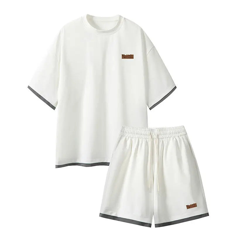 Men's Trendy 2-Piece Streetwear Co-ord Solid Color Short Sleeve T-Shirt And Drawstring Elastic Waist Shorts Set 5XL
