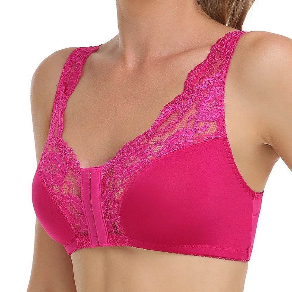 Woman’s Backless Sports Bras Non-Wired Thin Version Lace Minimizer Front Closure Full Bust Bra S-6XL