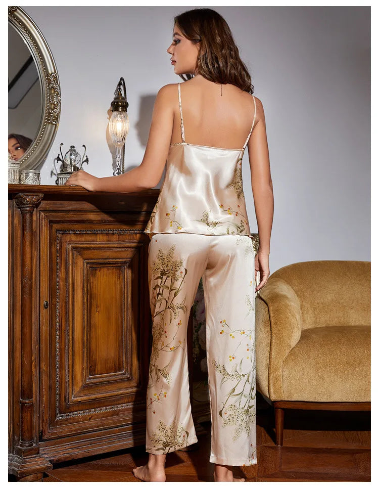 Cherry Satin Long Pajama Set