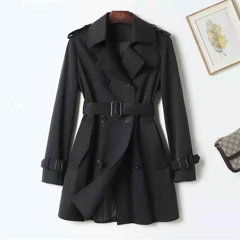 Double-Breasted Tie-Waist Trench Coat for Women