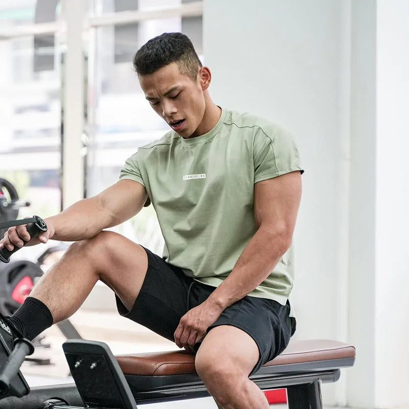 Men's Gym T Shirts Quick Dry Short Sleeve Summer Sports T-shirt Elastic Fitness Workout Tops Casual Bodybuilding Athletic Tee