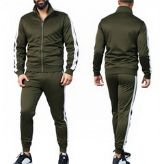 Men's Casual Tracksuit Zip Up Stand Collar Jacket & Sweatpants Classic Striped Suit for Men Fall Winter Daily Outdoor Streetwear