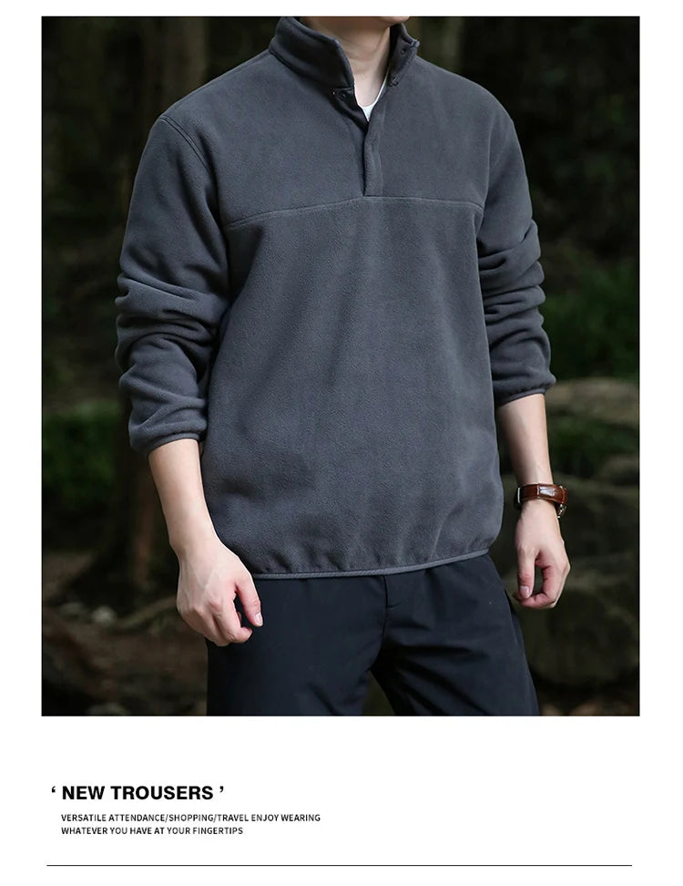 2025 Men Sweatshirt Turtleneck Half Button Pullover Male Polar Fleece Casual Basic Elegant Work Wear Winter Autumn Warm Jacket