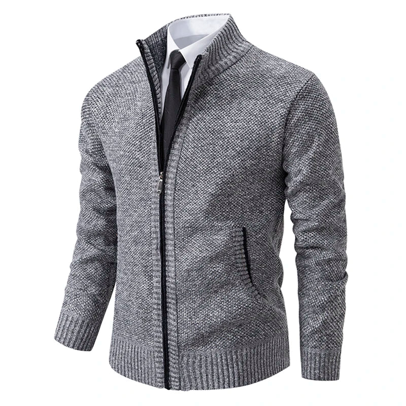 Stand Collar Fleece Zip Cardigan