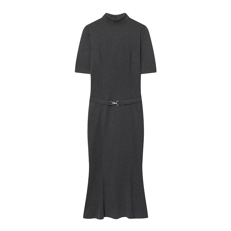 Elegant Belted Casual Midi Dress
